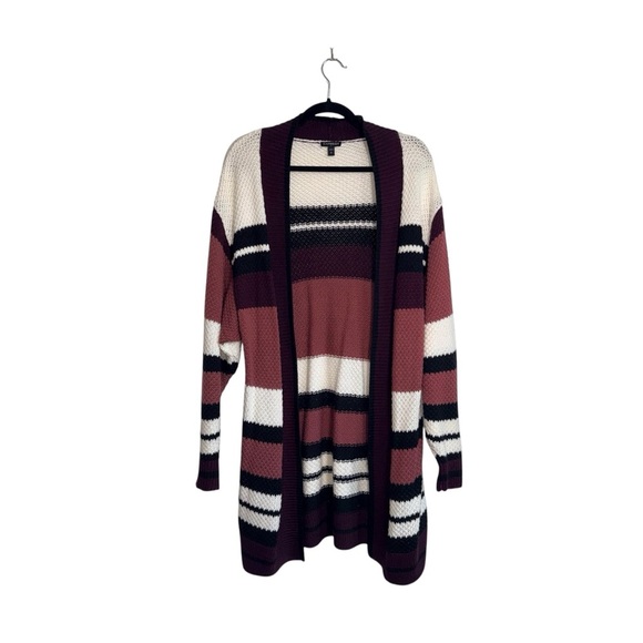 Express Oversized Cardigan Maroon Cream Multi Colorblock Knit Small Women’s - Picture 10 of 10